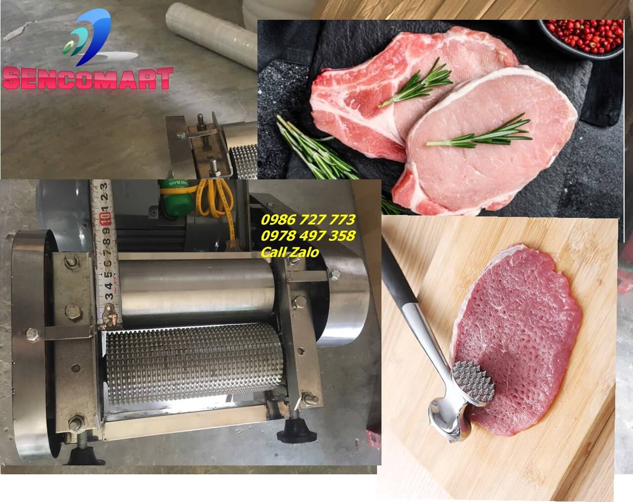 Máy Cán Thịt Tươi, Dầm Thịt Bò, Thịt Trâu Chạy Điện 220V -SENCO