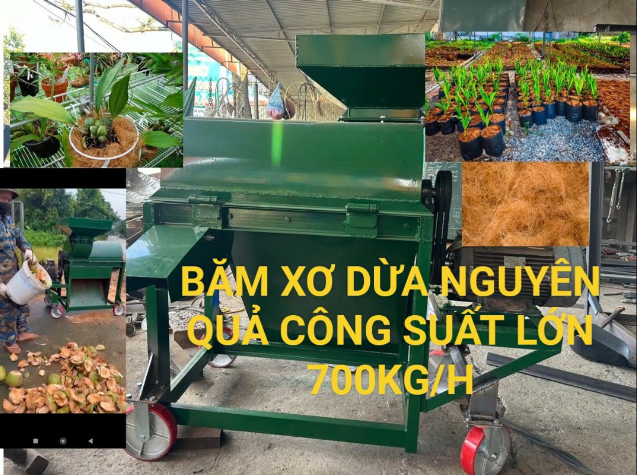 Máy nghiền xơ dừa làm phân bón năng suất 700kg/h hàng Việt Nam