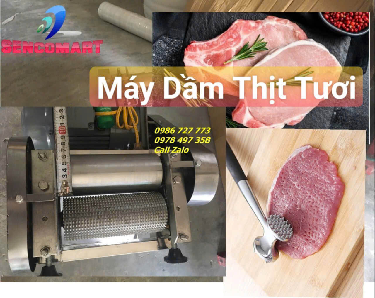 Máy Dầm Thịt, Máy Làm Mềm Thịt Lô Hạt Inox 304 Chạy Điện DT-200SC