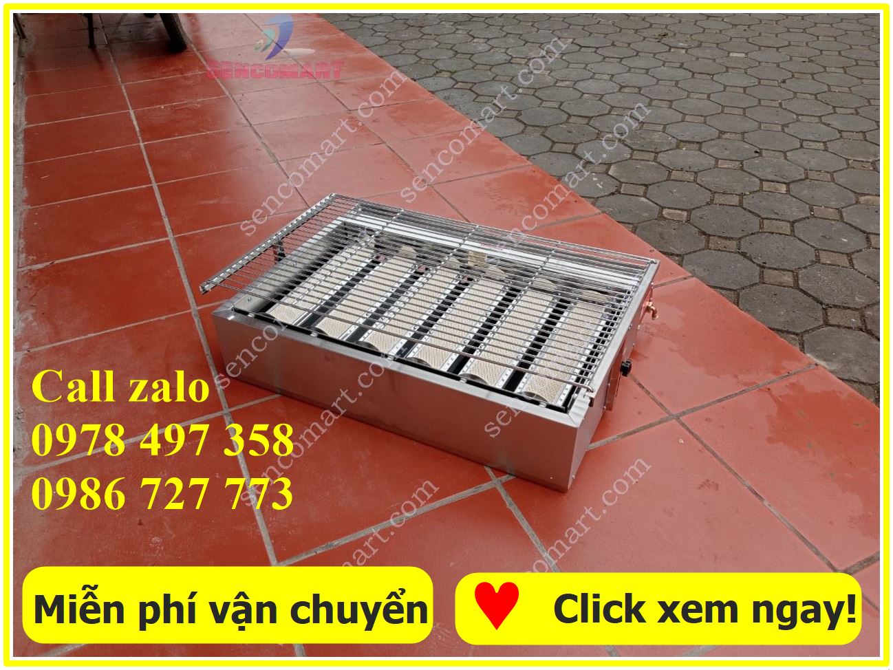 Bếp nướng 6 họng đốt dài inox nhập khẩu nguyên chiếc