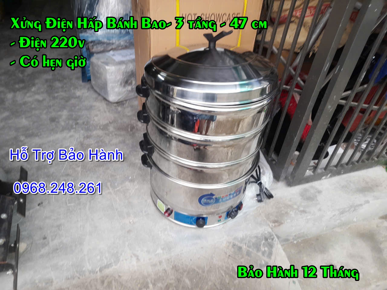NỒI HẤP BÁNH BAO BẰNG ĐIỆN INOX 3 TẦNG 47CM CAO CẤP