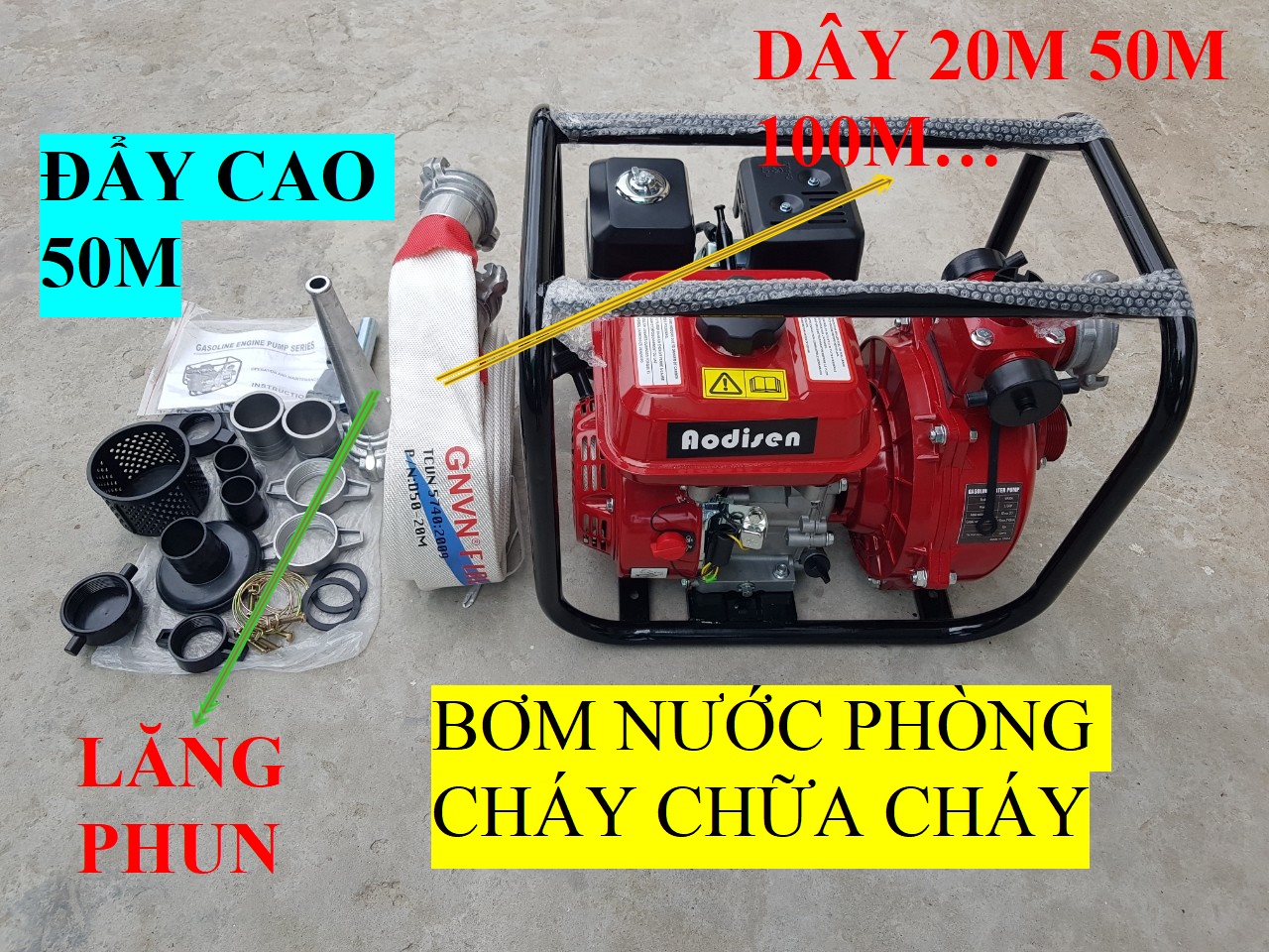 Máy bơm nước phòng cháy chữa cháy chạy xăng Aodisen động cơ yamaha 6,5HP