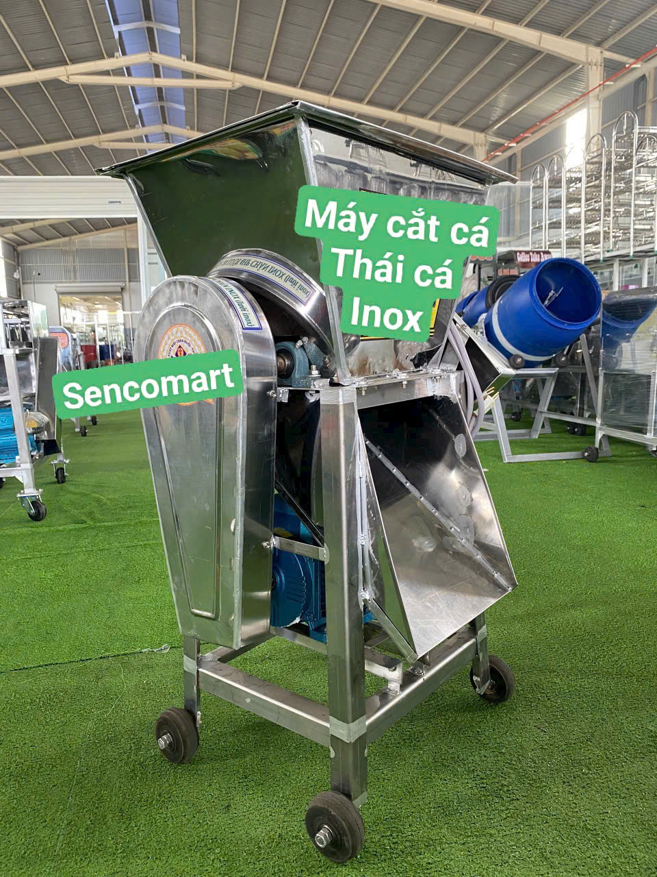 MÁY CẮT CÁ MỒI 17 LƯỠI INOX CÓ BÁNH XE DI CHUYỂN