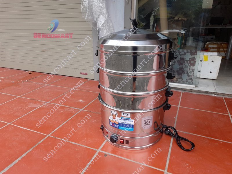 NỒI HẤP BÁNH BAO BẰNG ĐIỆN INOX 304 3 TẦNG 52CM CAO CẤP