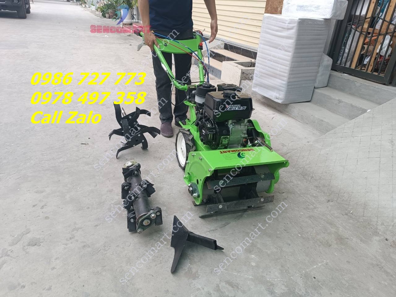 Máy cắt cỏ trục băm tự hành chạy dầu 5 chức năng xới xạc, tạo rãnh, băm cỏ