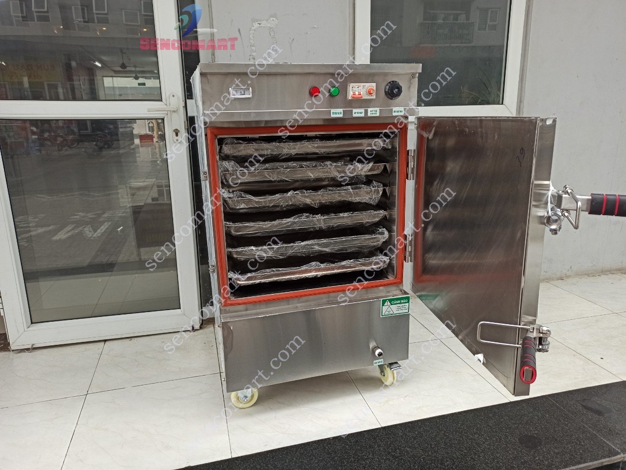 Tủ Nấu Cơm Bằng Điện Và Gas 8 Khay Nấu 40kg Gạo