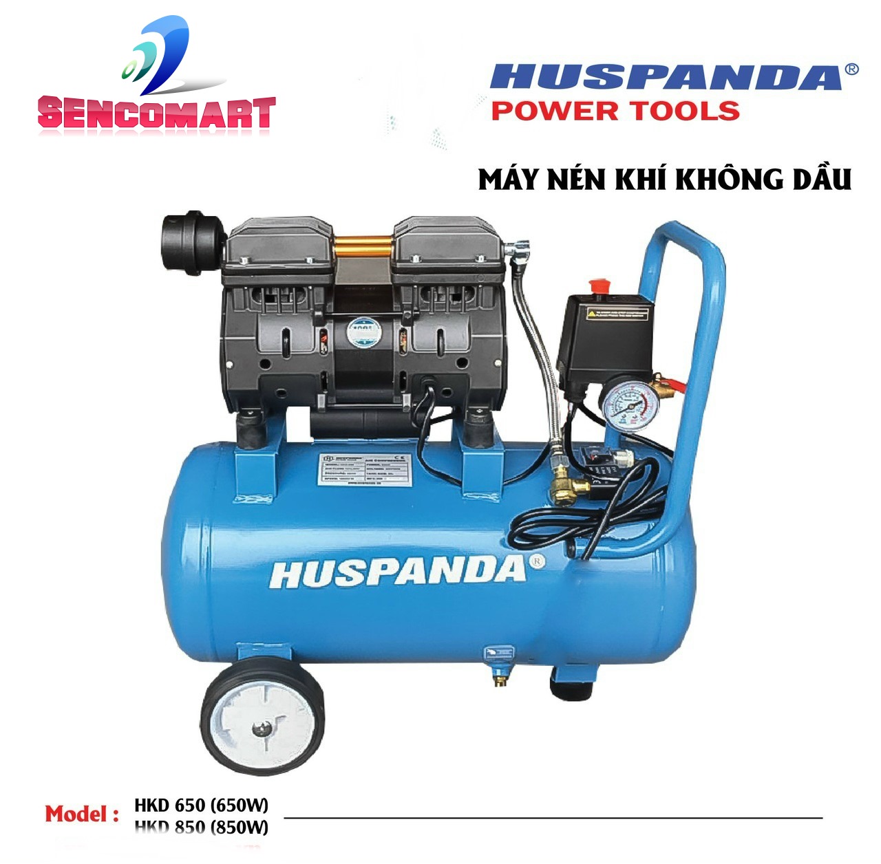 Máy Nén Khí 30 Lít Không Dầu Huspanda HKD 850 Chính Hãng