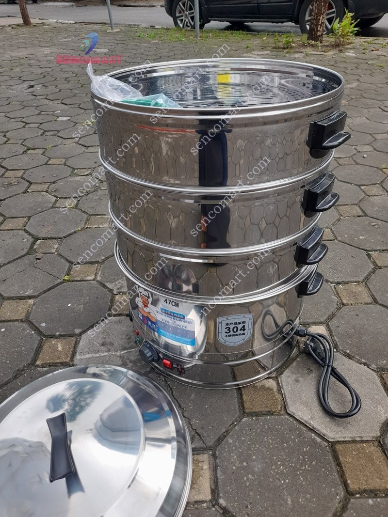 NỒI HẤP BÁNH BAO BẰNG ĐIỆN INOX 3 TẦNG 47CM CAO CẤP
