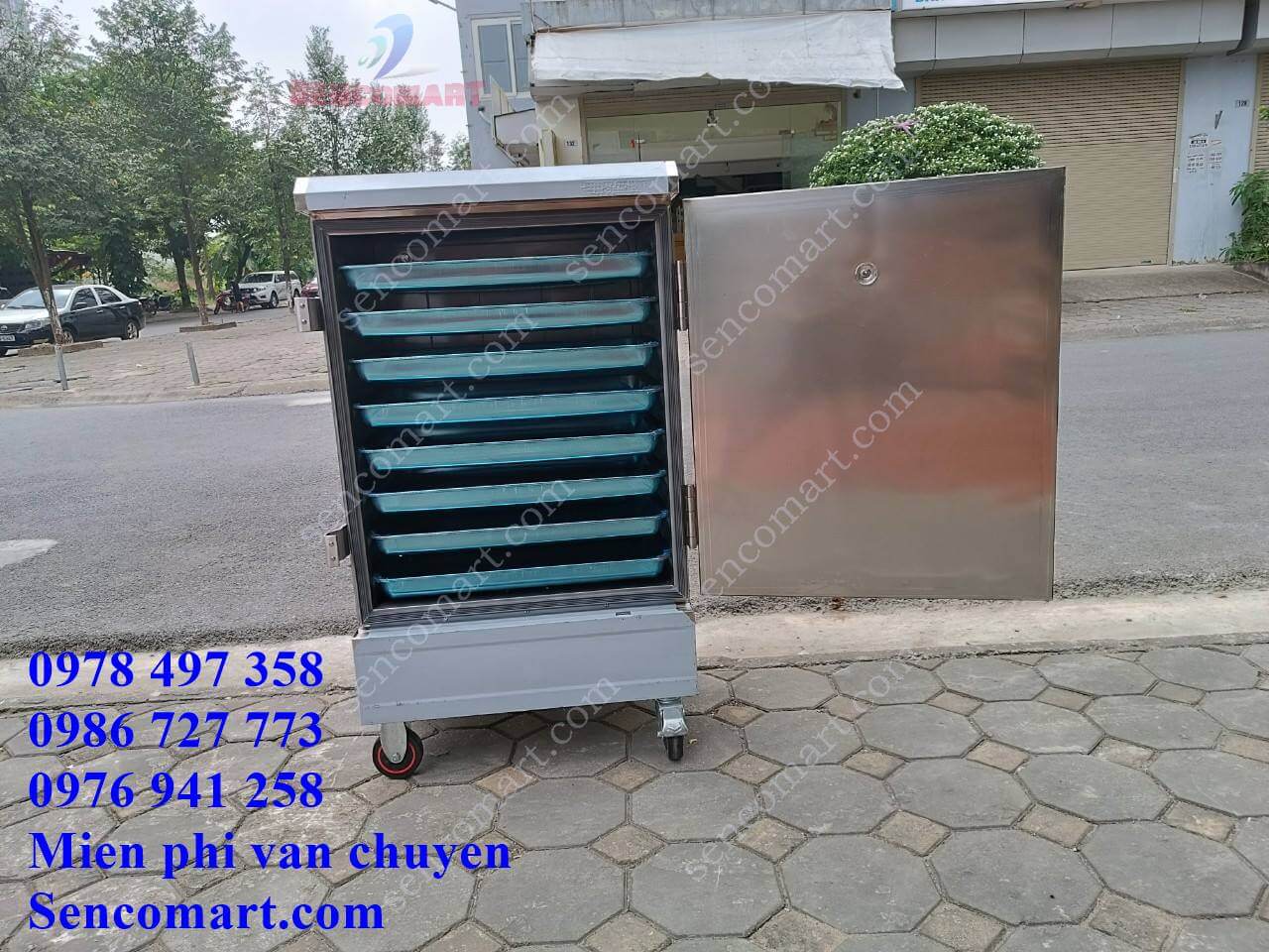 Tủ cơm công nghiệp 8 khay, điện 220v, 9kw. Hàng chính hãng full inox