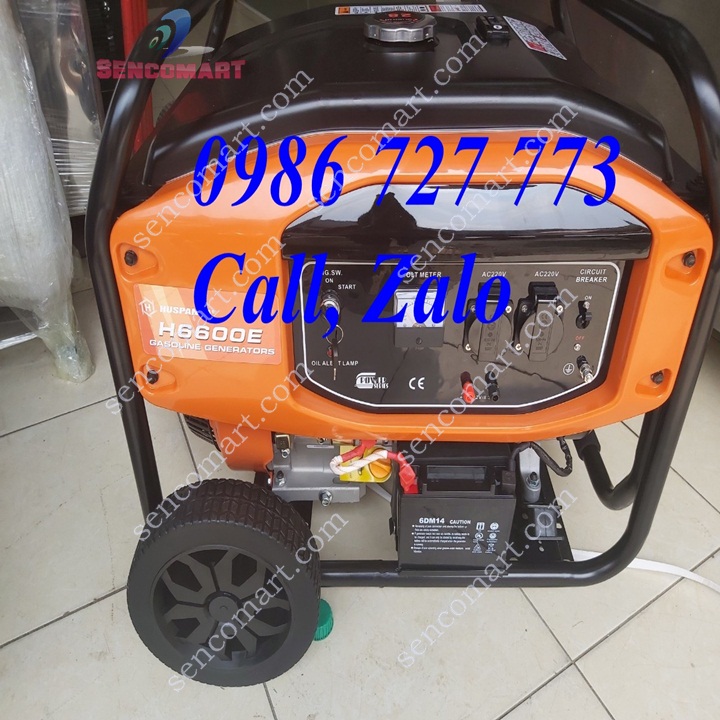 Máy phát điện chạy xăng HUSPANDA H6600E Đề nổ, giật nổ, có bánh xe di chuyển