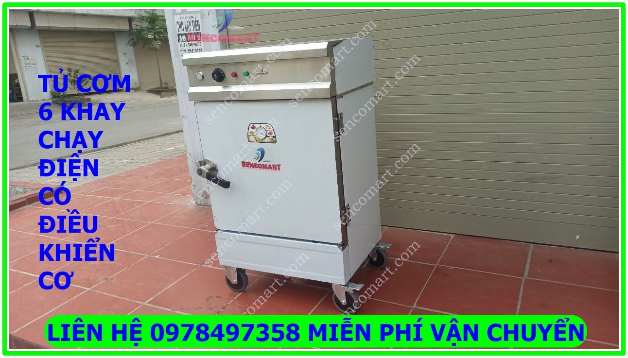 Tủ cơm 6 khay chạy điện nhập khẩu, có bảng điều khiển cơ hẹn giờ
