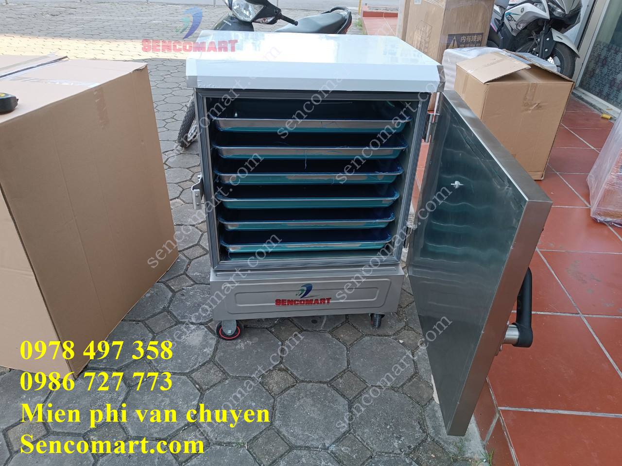 Sale tủ cơm chạy điện tại sencomart, 6 khay có chế độ tự động cấp nước