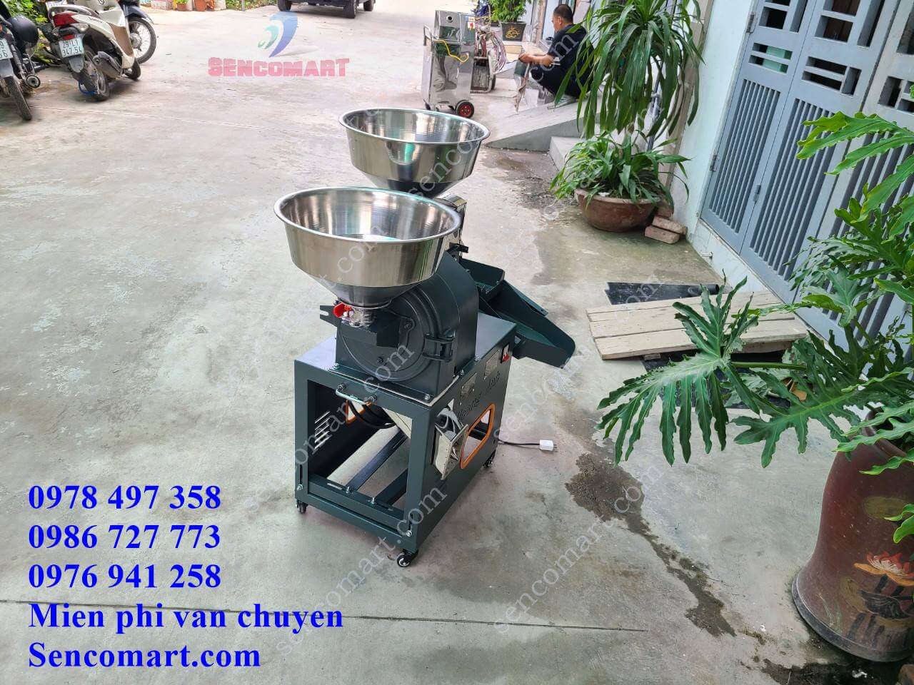 Máy xát gạo gia đình HA 5555 mầu ghi phễu inox