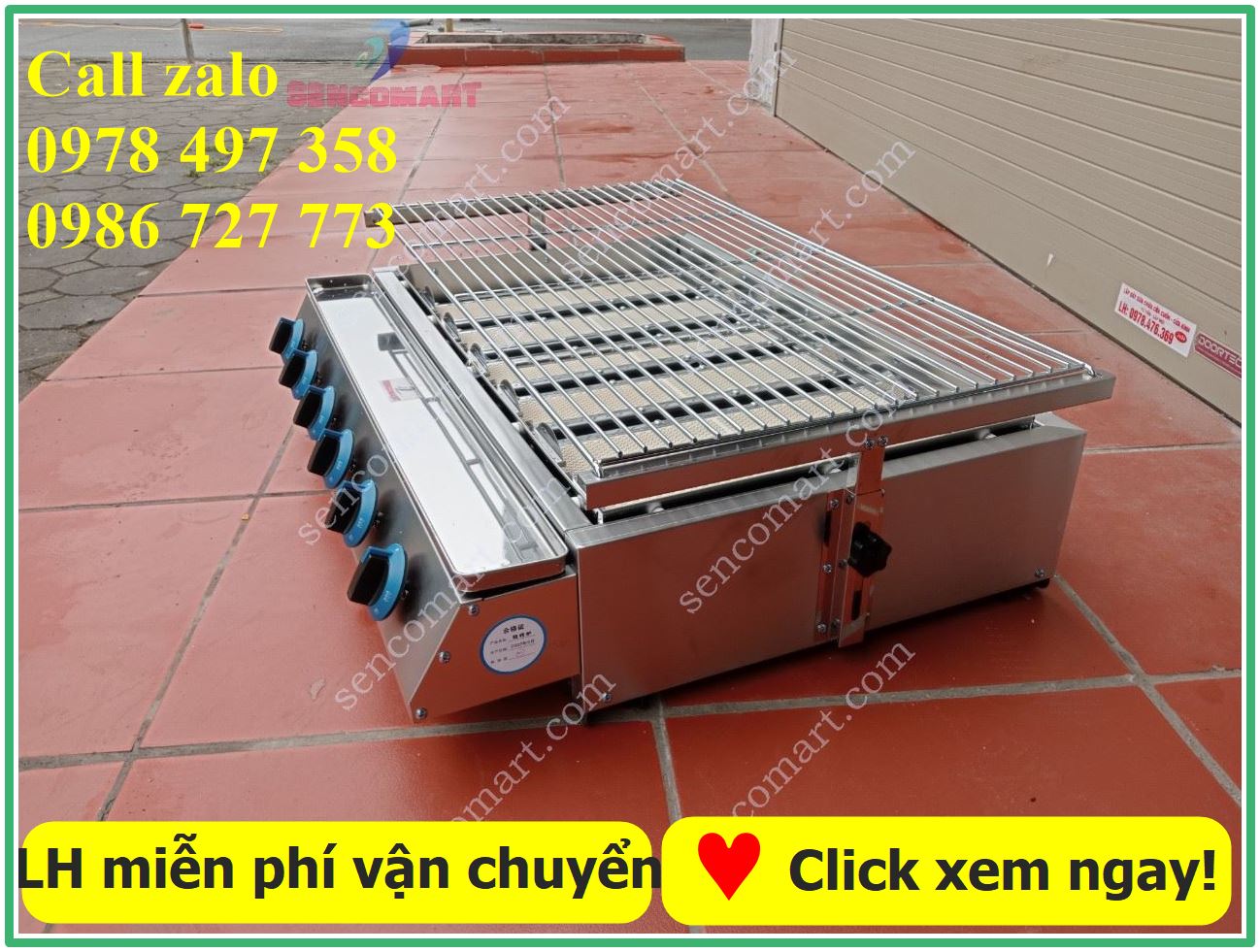 Bếp nướng 6 họng đốt dài inox nhập khẩu nguyên chiếc