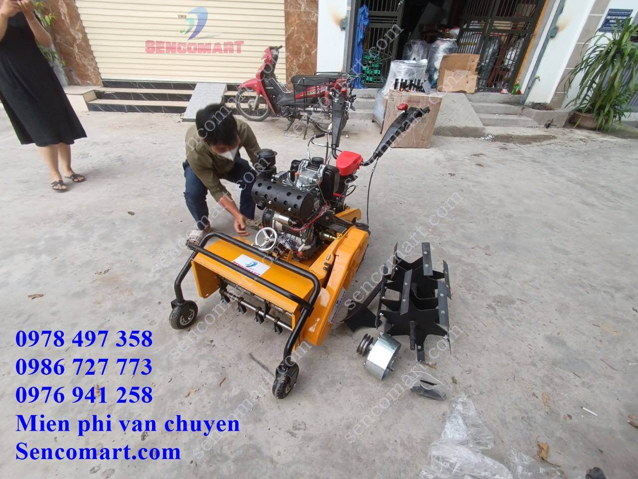 Máy phát cỏ trục băm, động cơ dầu 9HP cỡ lớn